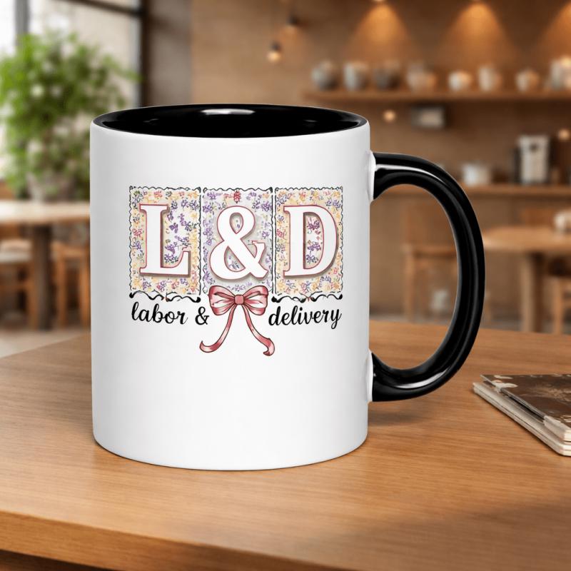 Tailorly Black Accent 11 oz Mug - floral ribbon bow