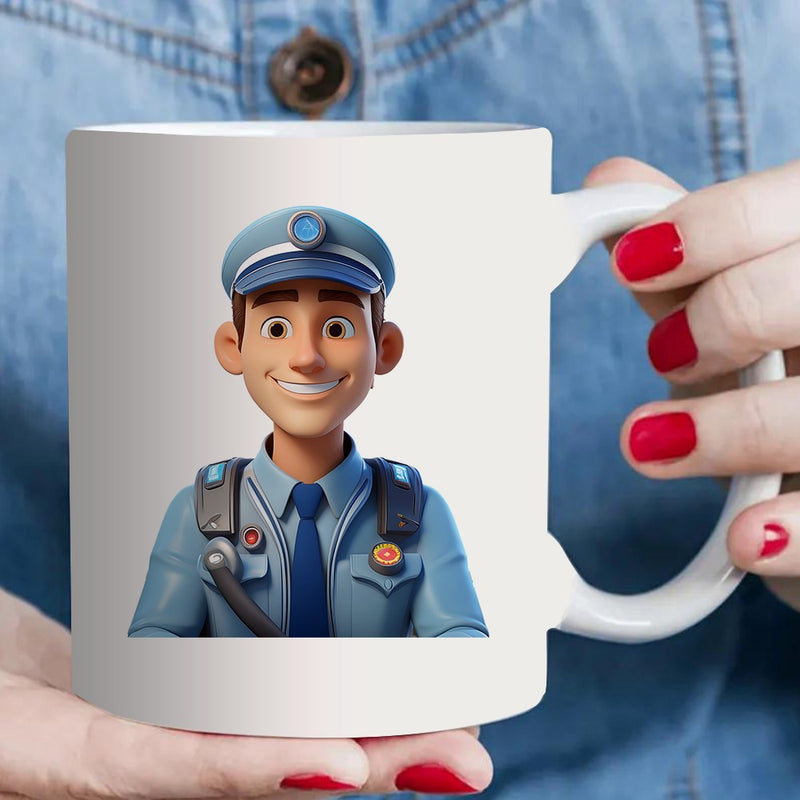 Tailorly White Ceramic 11 oz Mug - cute police officer design