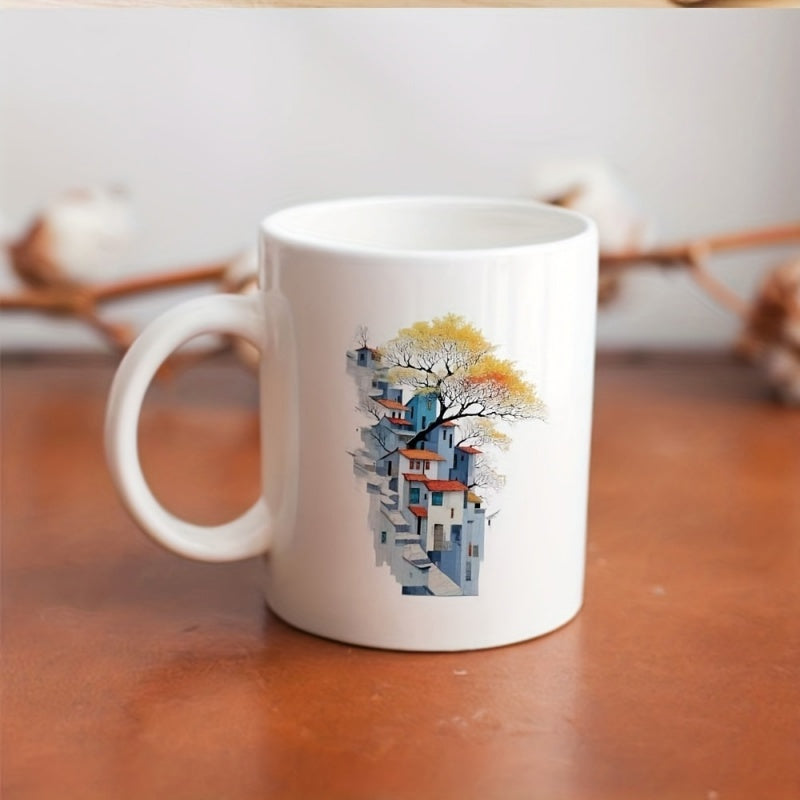 Tailorly White Ceramic 11 oz Mug - japanese houses cherry