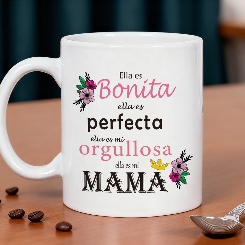 Tailorly White Ceramic 11 oz Mug - bilingual phrases floral