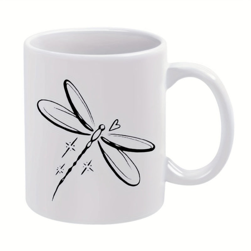 Tailorly White Ceramic 11 oz Mug - dragonfly heart sparkles