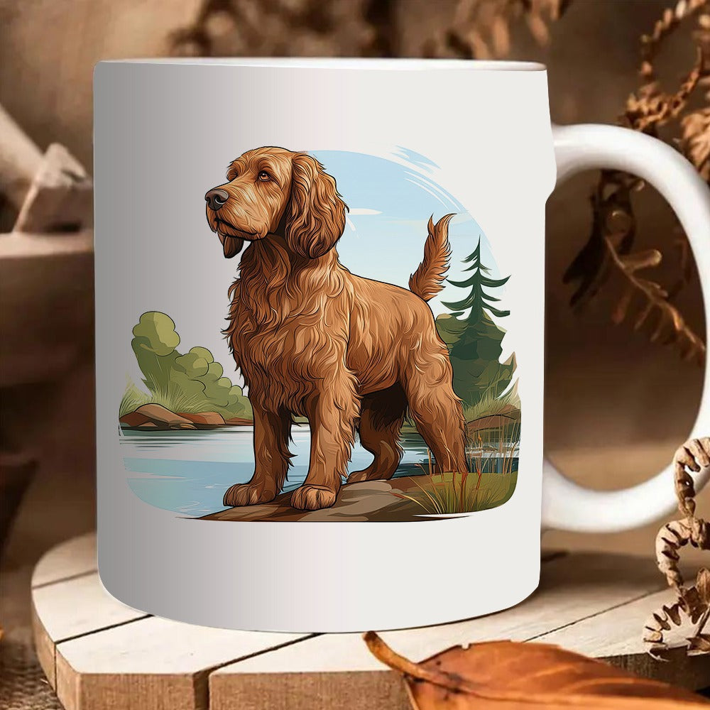 Tailorly White Ceramic 11 oz Mug - a brown standing lake