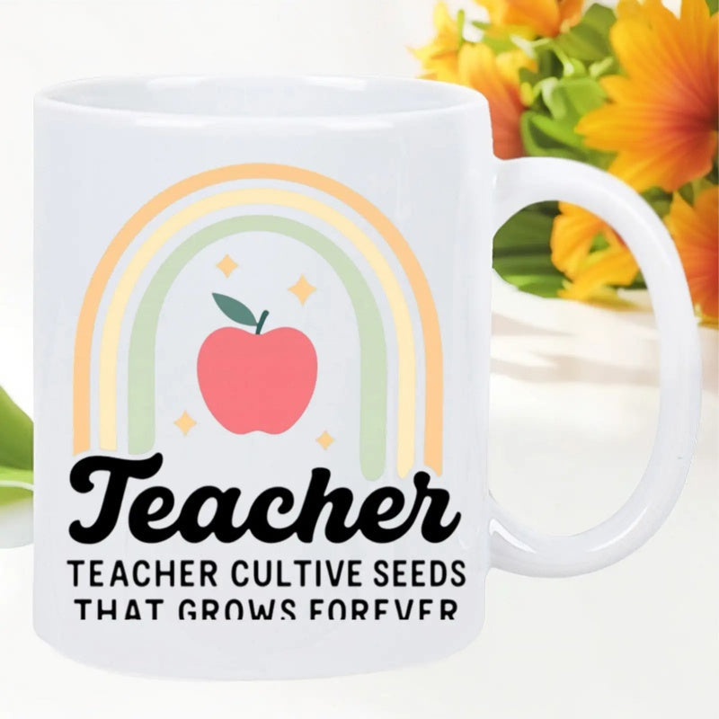 Tailorly White Ceramic 11 oz Mug - grow your teaching passion with the cultivating teacher text and growth symbol