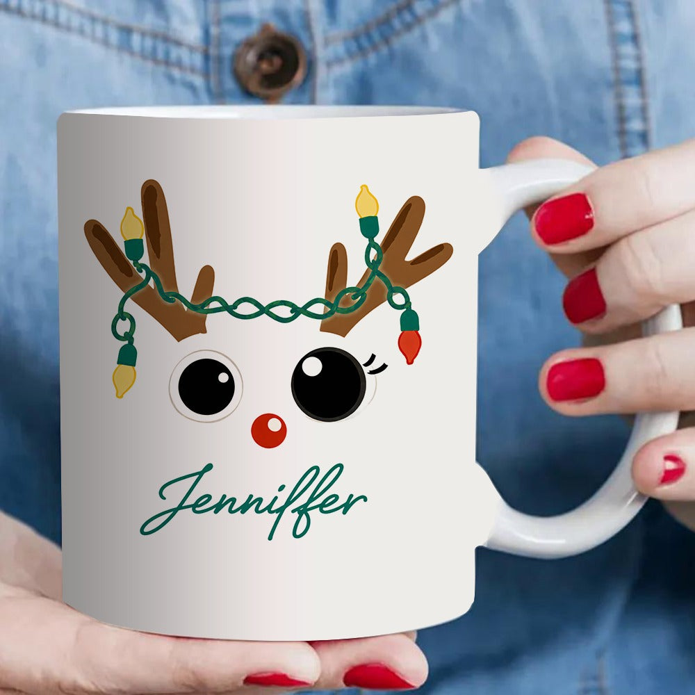 Tailorly White Ceramic 11 oz Mug - cute reindeer face