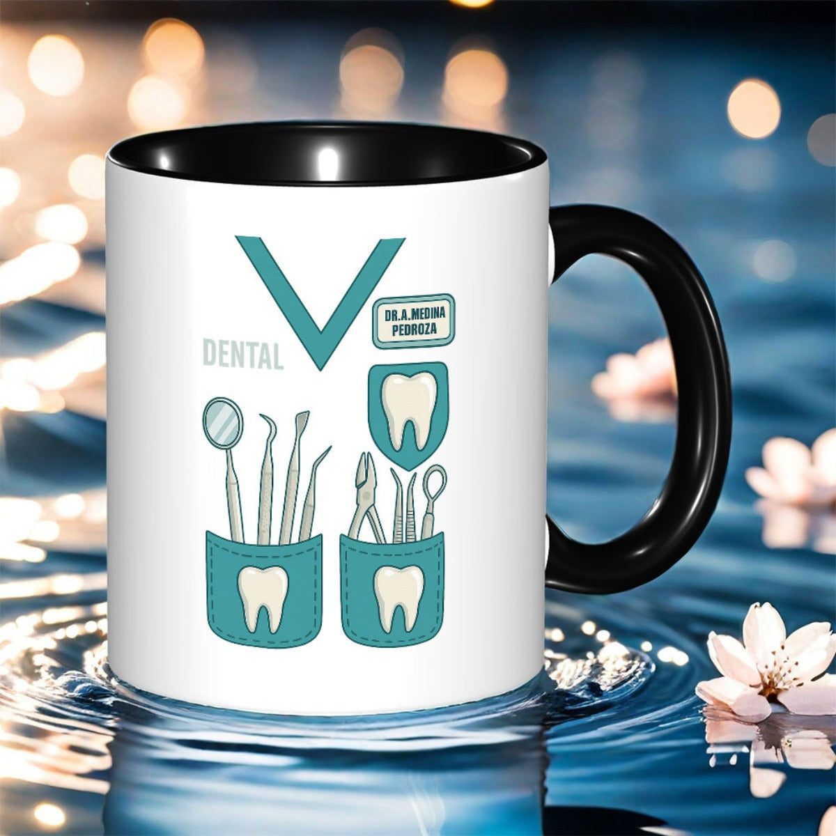 Tailorly Black Accent 11 oz Mug - teeth and toothbrush design