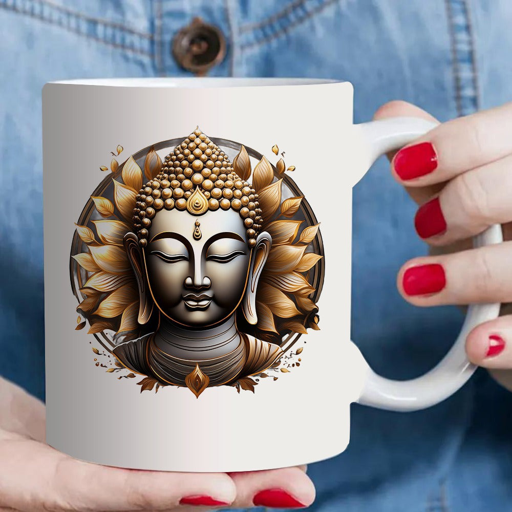 Tailorly White Ceramic 11 oz Mug - a single ceramic mug featuring a with an elegant pattern this artistic coffee and tea cup serves as a decor