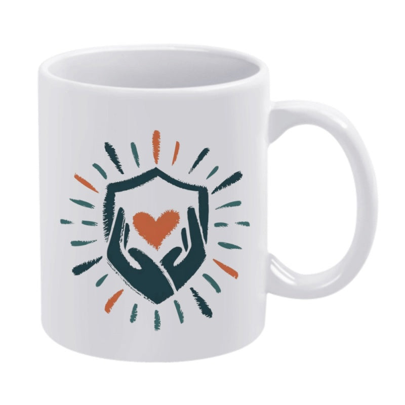 Tailorly White Ceramic 11 oz Mug - heart and hands