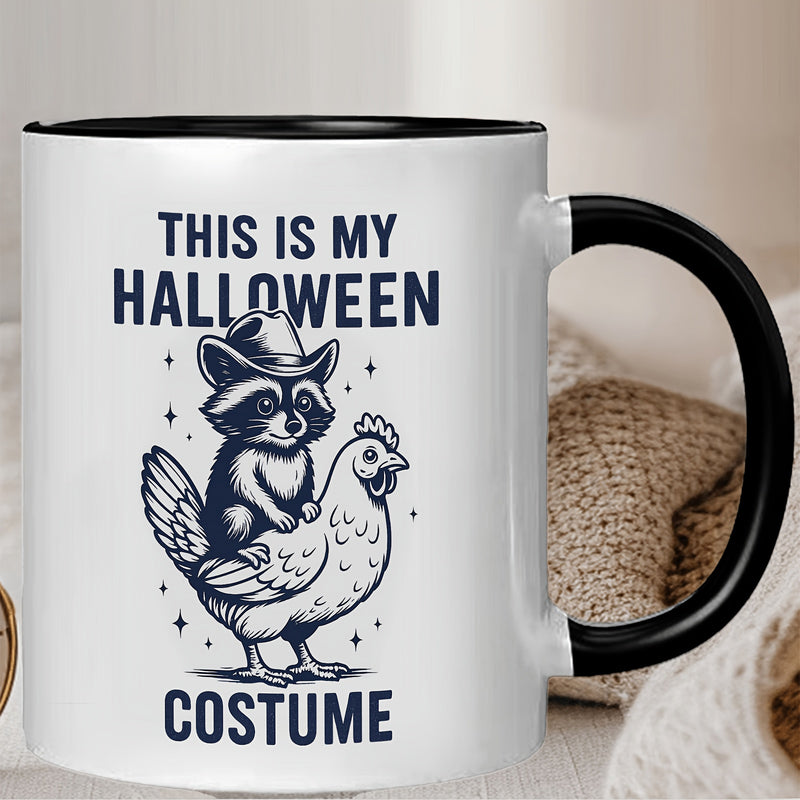 Tailorly Black Accent 11 oz Mug - raccoon riding a chicken