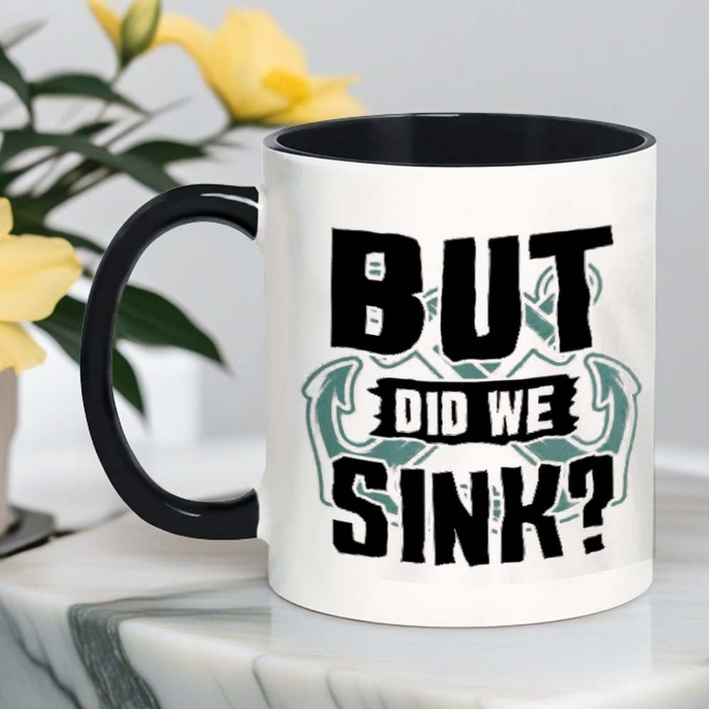 Tailorly Black Accent 11 oz Mug - but are we sinking humorous novelty design with black text teal accents