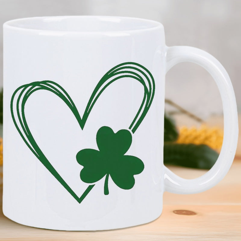 Tailorly White Ceramic 11 oz Mug - shamrock design