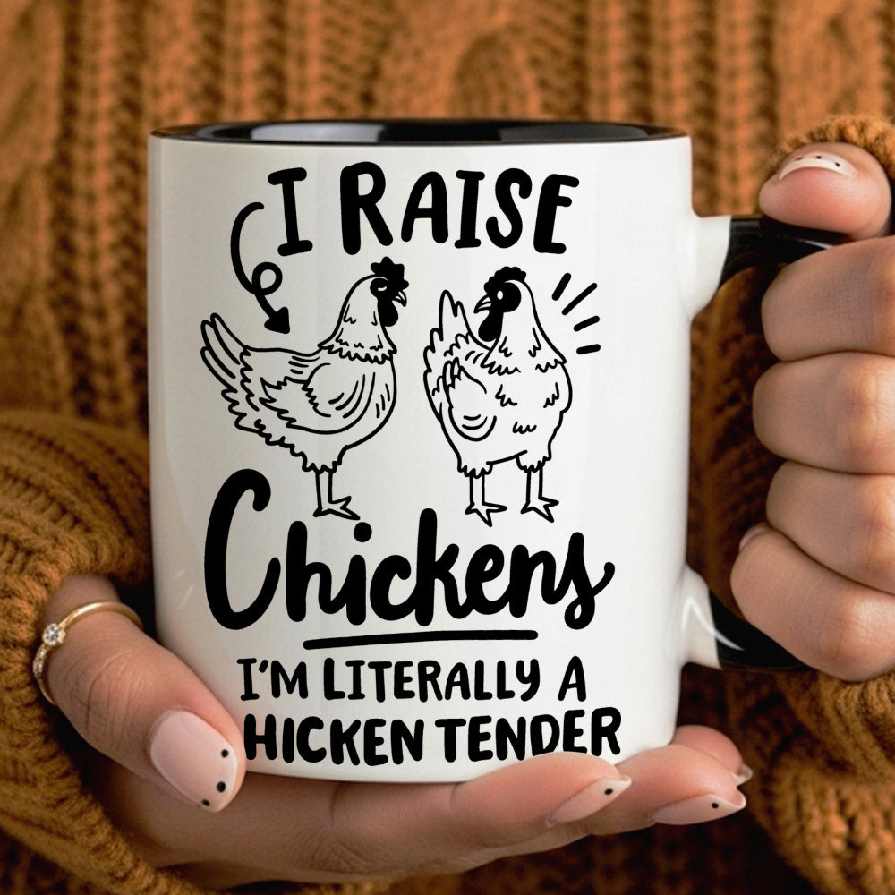 Tailorly Black Accent 11 oz Mug - funny chicken theme with humorous chickens