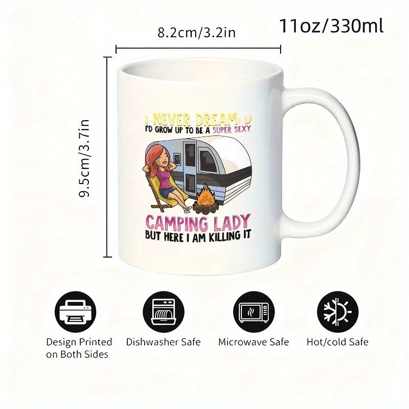 Tailorly White Ceramic 11 oz Mug - camping lady slogan