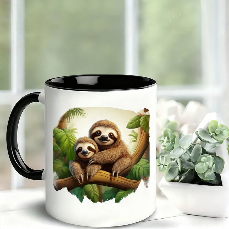 Tailorly Black Accent 11 oz Mug - adorable sloth family