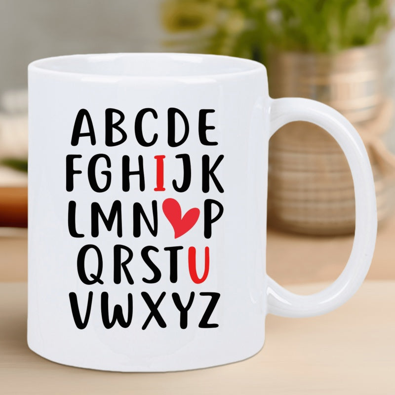 Tailorly White Ceramic 11 oz Mug - black and red letter design "i love you"