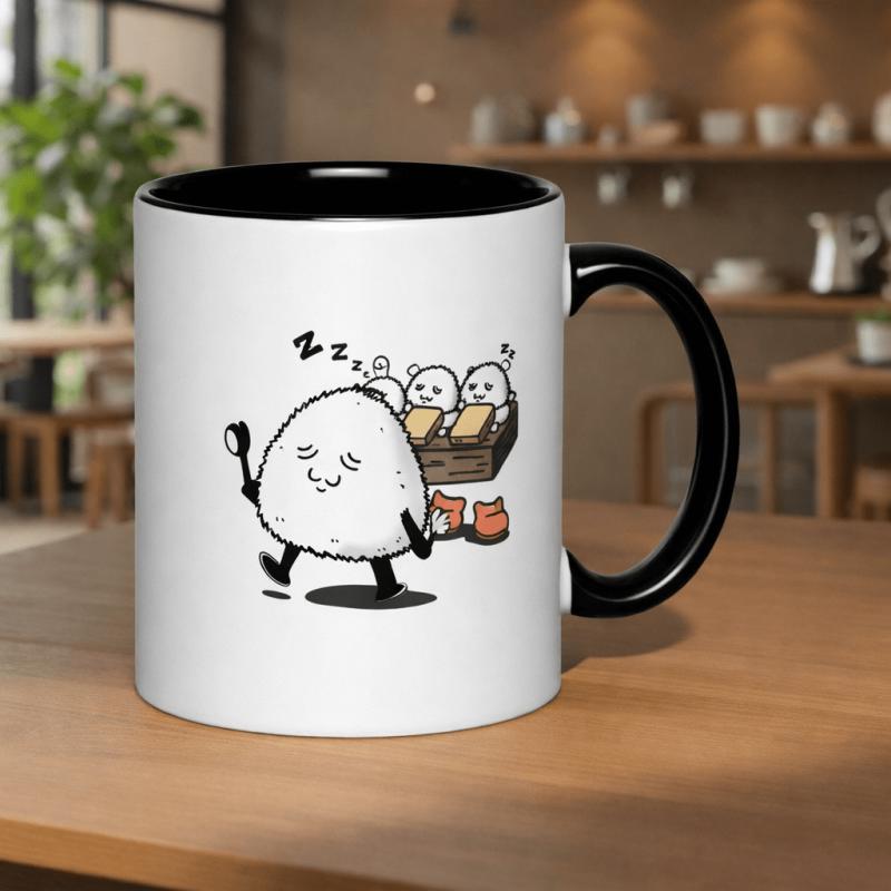 Tailorly Black Accent 11 oz Mug - rice balls and seasonal holiday design