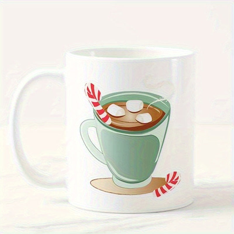 Tailorly White Ceramic 11 oz Mug - marshmallow decorations and candy cane accents