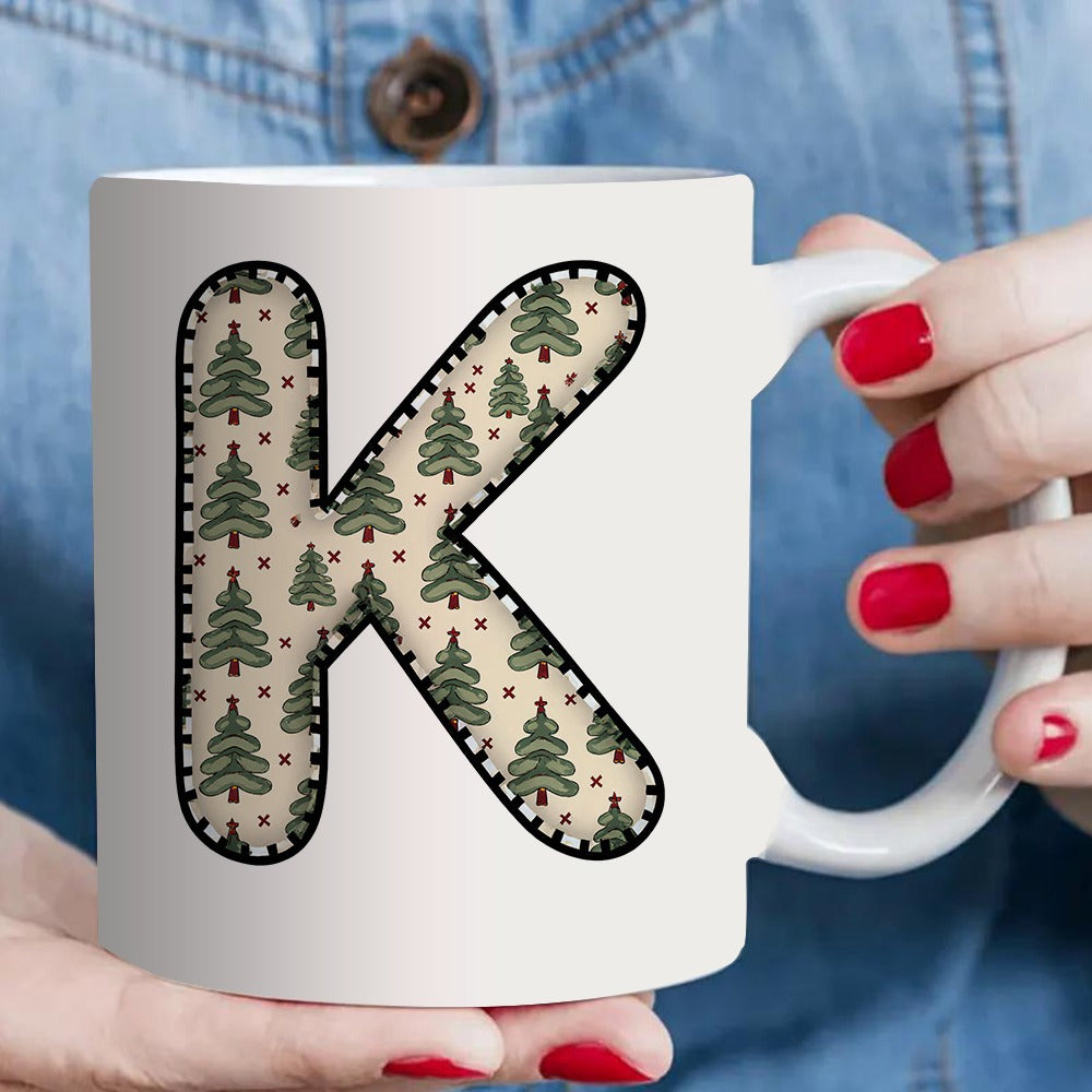 Tailorly White Ceramic 11 oz Mug - christmas tree pattern