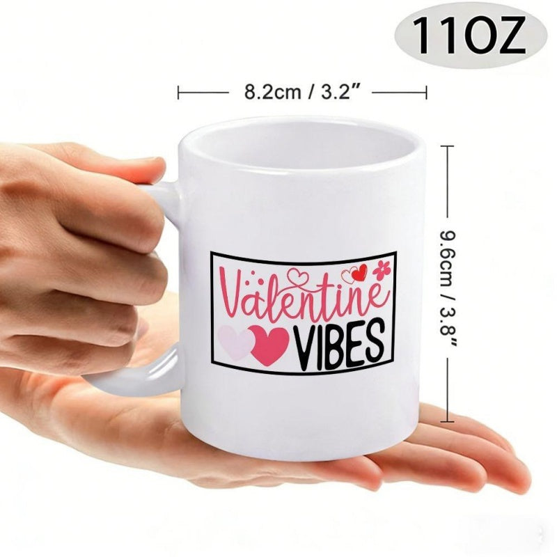 Tailorly White Ceramic 11 oz Mug - heart and flower patterns