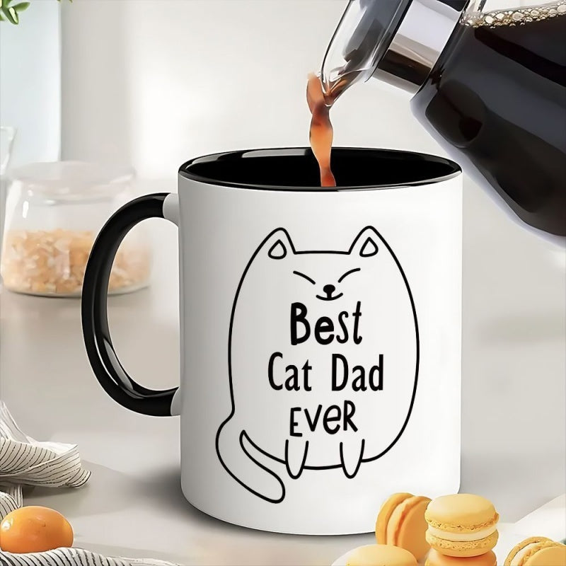 Tailorly Black Accent 11 oz Mug - cat silhouette and best cat dad design