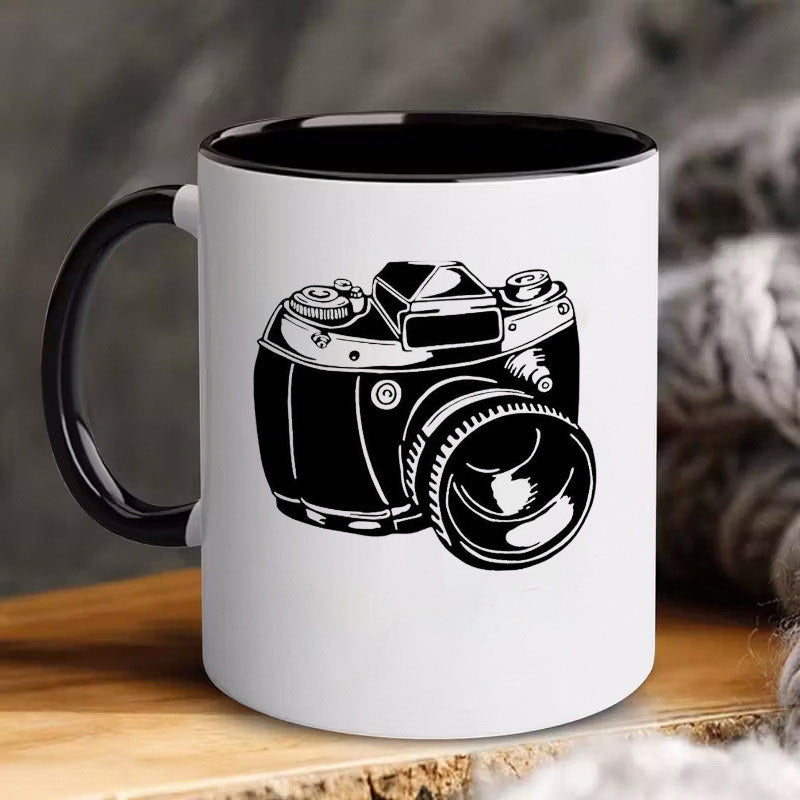 Tailorly Black Accent 11 oz Mug - personalized name text and vintage camera
