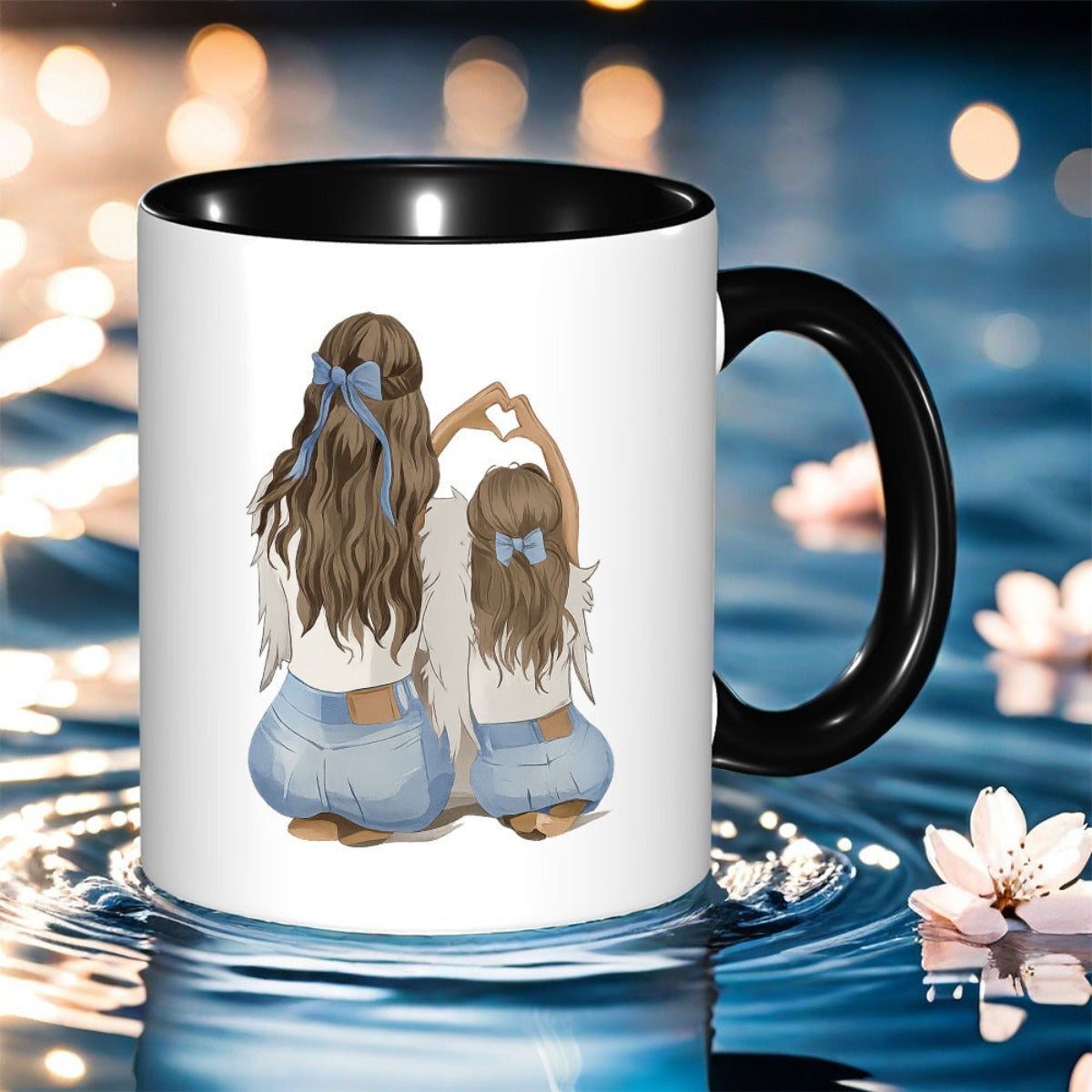 Tailorly Black Accent 11 oz Mug - mother and daughter illustration
