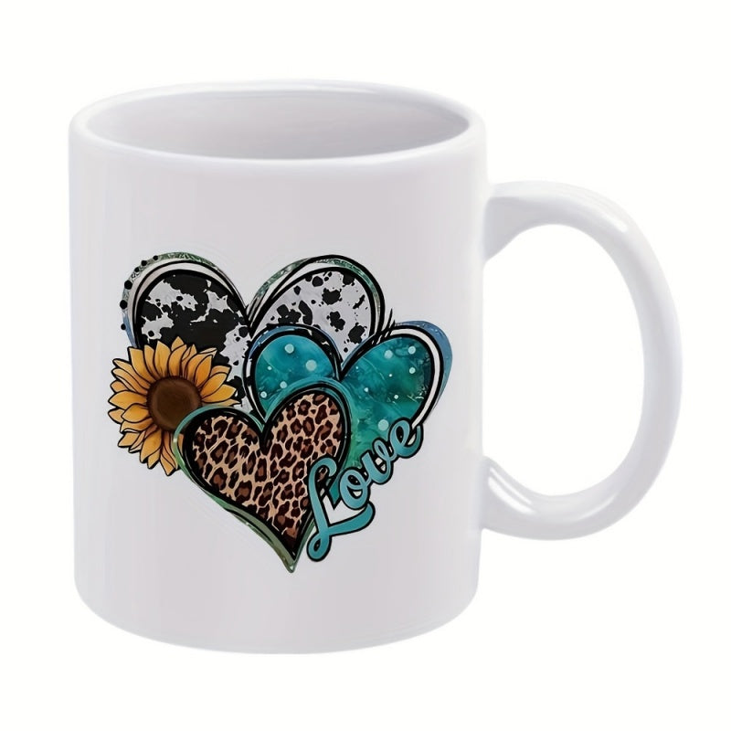 Tailorly White Ceramic 11 oz Mug - heart designs sunflower patterns love themed