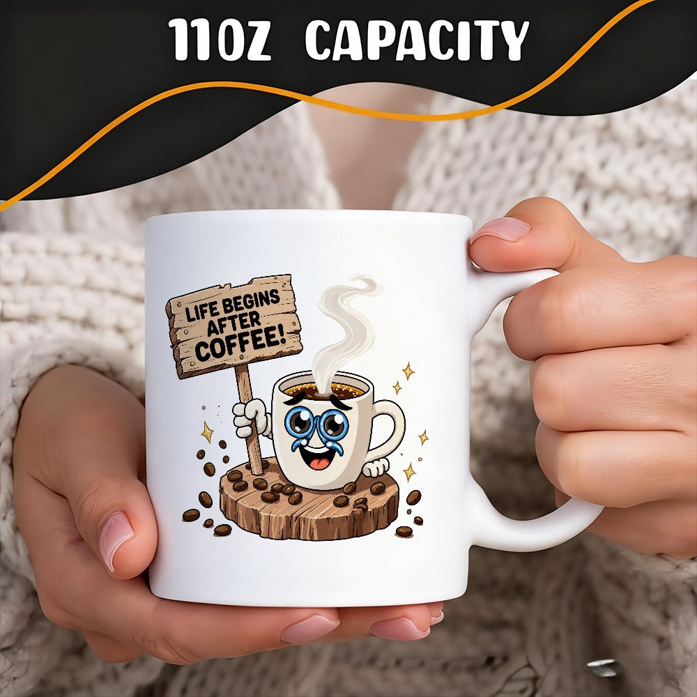 Tailorly White Ceramic 11 oz Mug - cute coffee cup illustration