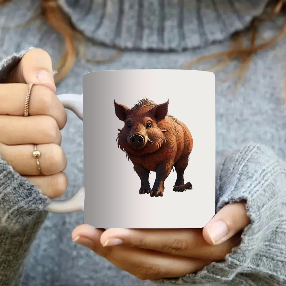 Tailorly White Ceramic 11 oz Mug - adorable wild animal pattern