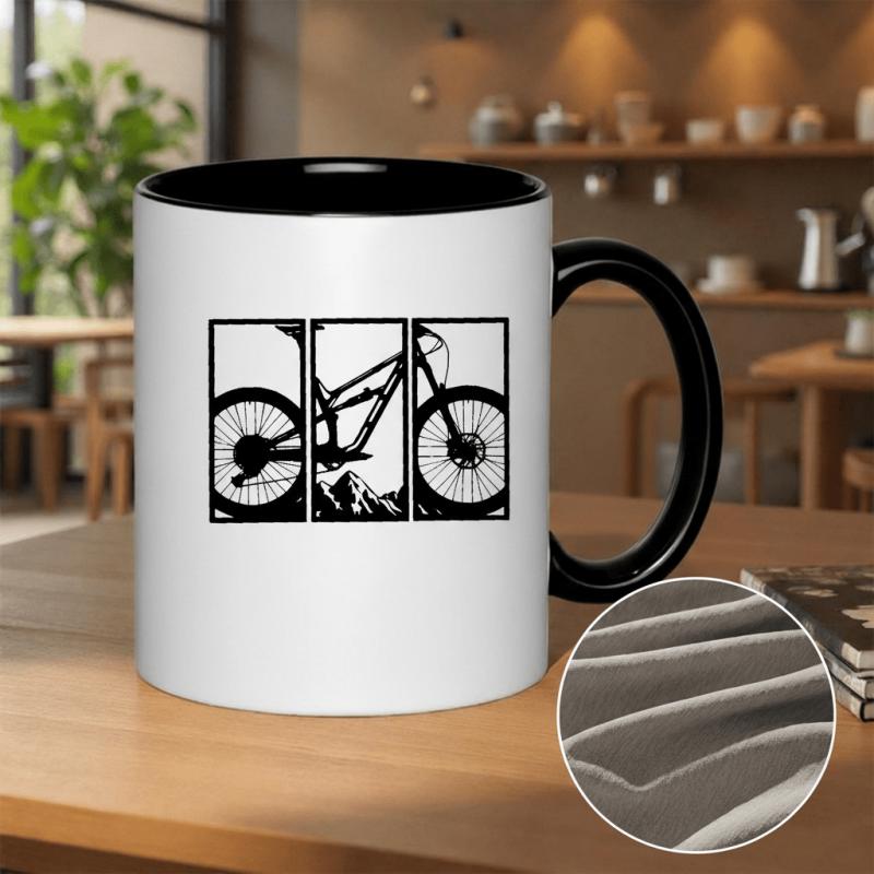 Tailorly Black Accent 11 oz Mug - a triptych design for mountain biking enthusiasts