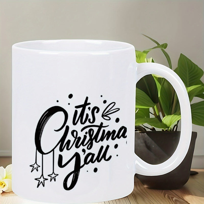 Tailorly White Ceramic 11 oz Mug - christmas lettering with cursive letters