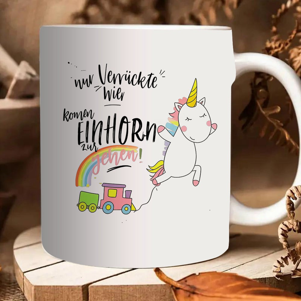 Tailorly White Ceramic 11 oz Mug - unicorn and rainbow