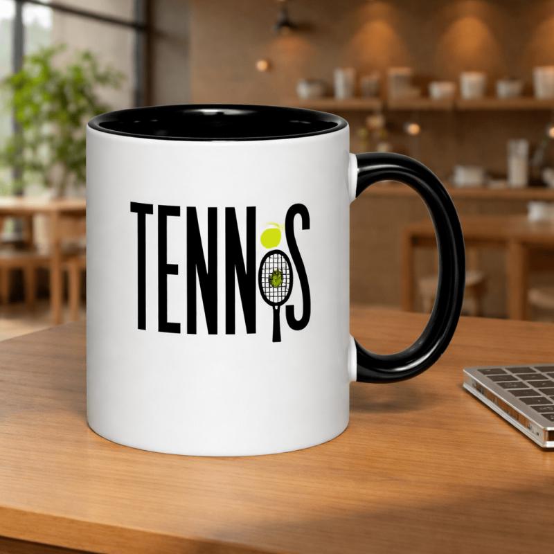 Tailorly Black Accent 11 oz Mug - ball and racquet