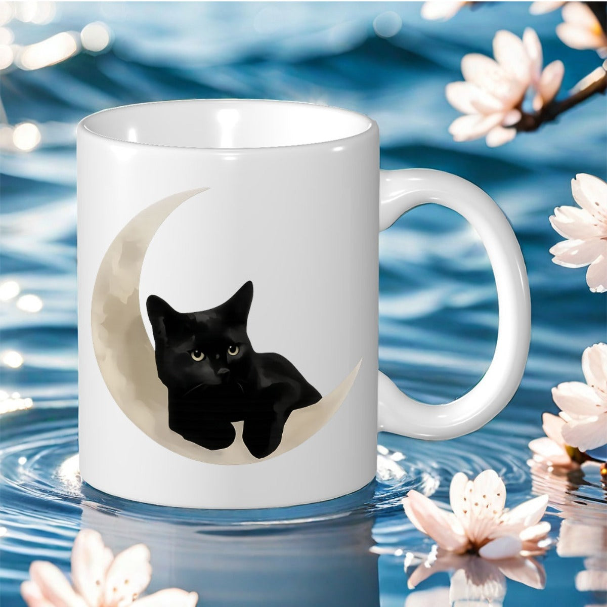Tailorly White Ceramic 11 oz Mug - black cat