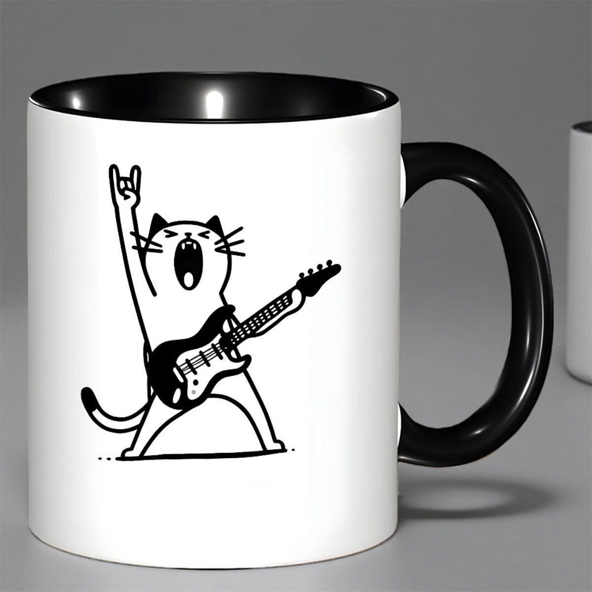 Tailorly Black Accent 11 oz Mug - guitar shaped cat face guitar pick