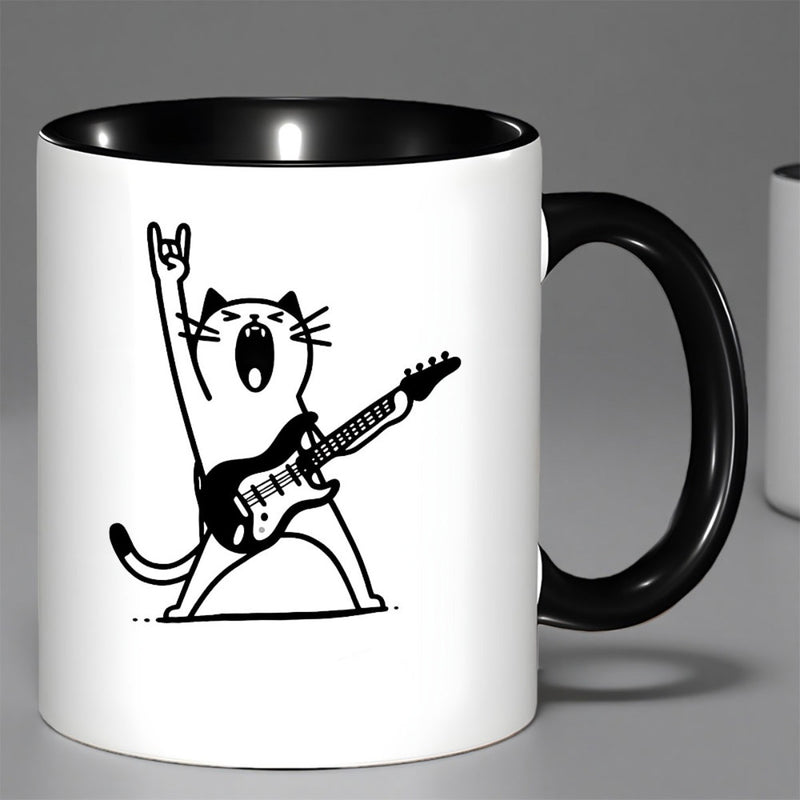 Tailorly Black Accent 11 oz Mug - guitar shaped cat face guitar pick