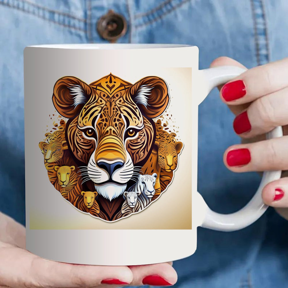 Tailorly White Ceramic 11 oz Mug - tiger pattern