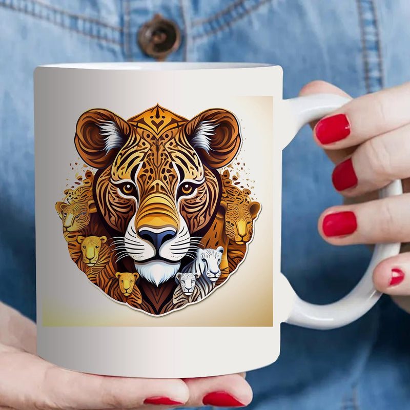 Tailorly White Ceramic 11 oz Mug - tiger pattern