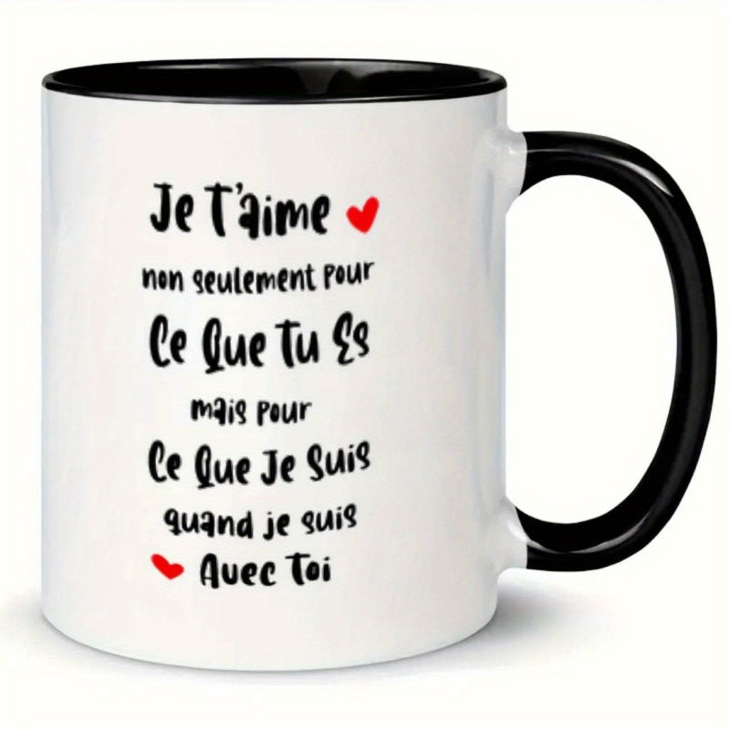 Tailorly Black Accent 11 oz Mug - black lettering red hearts