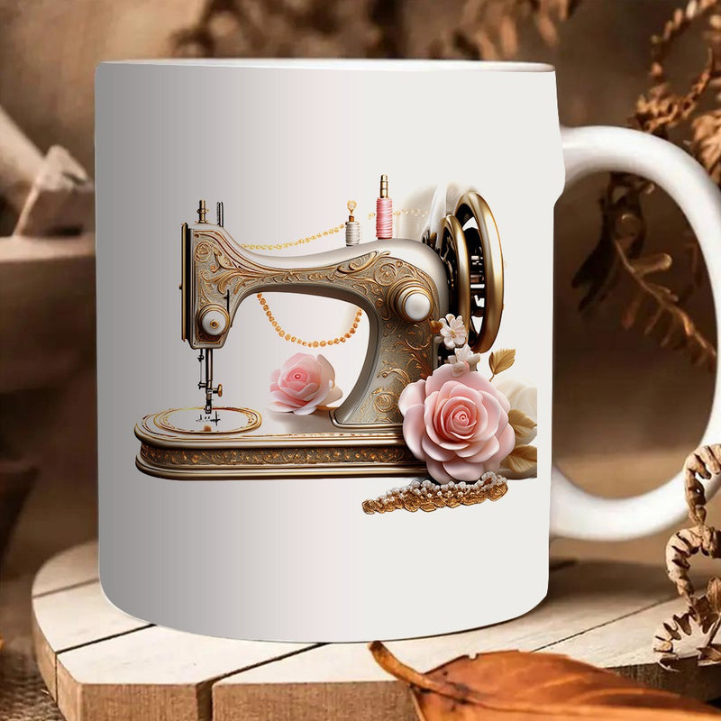 Tailorly White Ceramic 11 oz Mug - rose and pearl accents