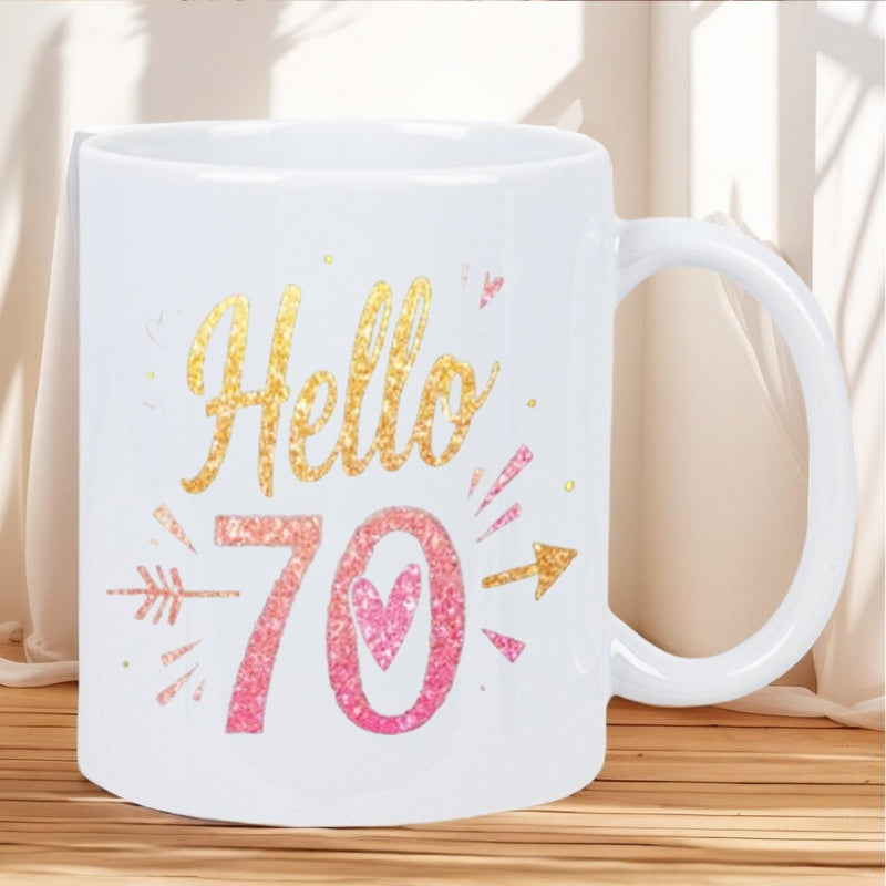 Tailorly White Ceramic 11 oz Mug - hello 70
