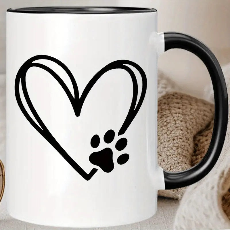 Tailorly Black Accent 11 oz Mug - heart shaped with paw print