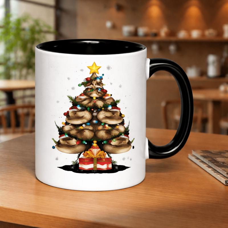 Tailorly Black Accent 11 oz Mug - bagel themed christmas tree lights
