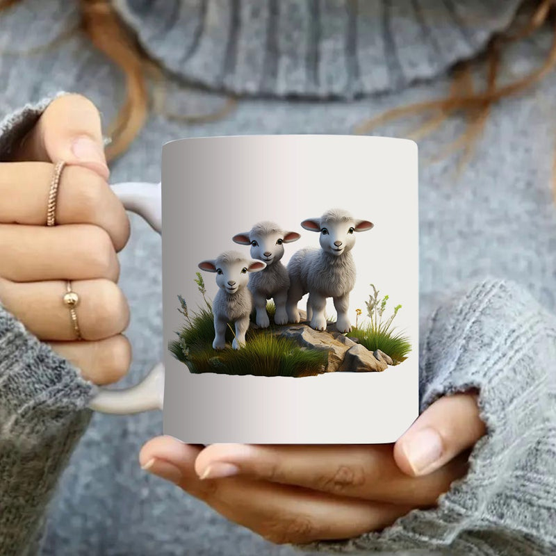Tailorly White Ceramic 11 oz Mug - three adorable animals