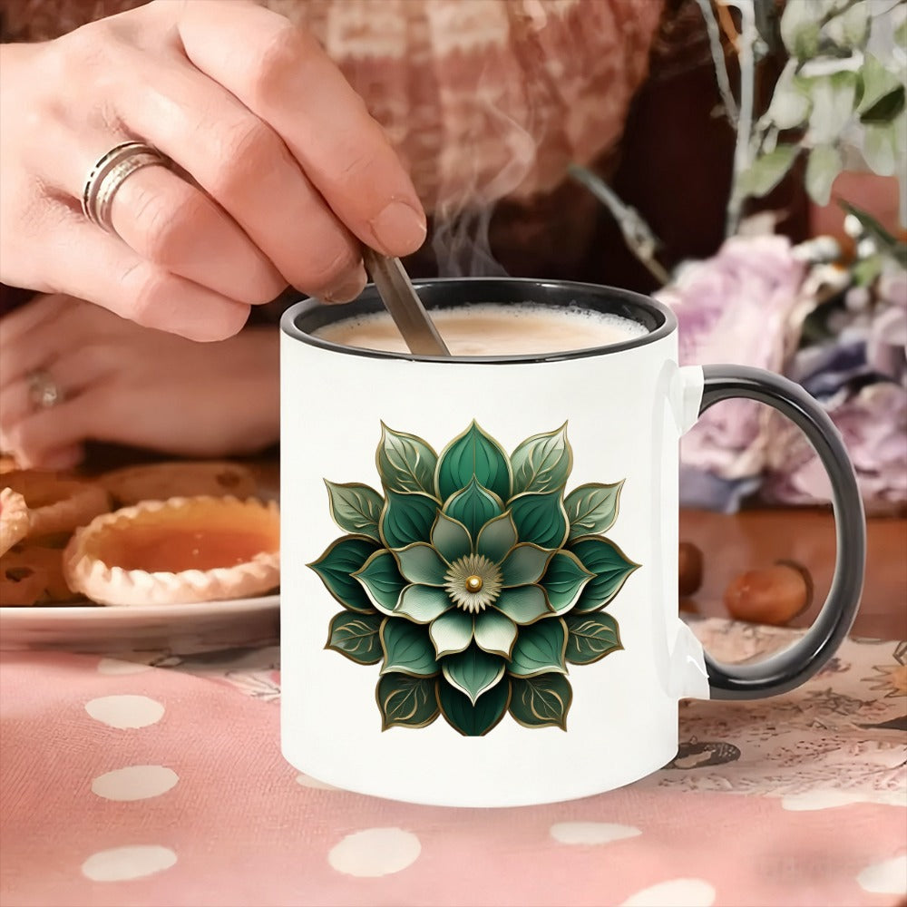 Tailorly Black Accent 11 oz Mug - one ceramic mug featuring an elegant green ideal for or tea use at home or this stylish and modern cup a great