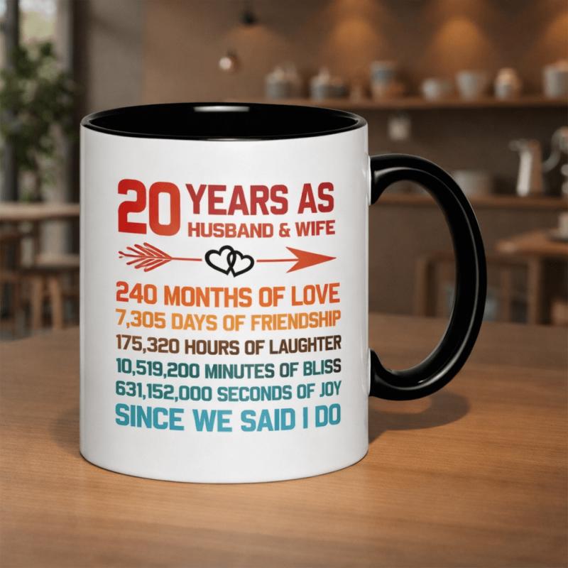 Tailorly Black Accent 11 oz Mug - 20 years as husband and wife 240 months since we i do
