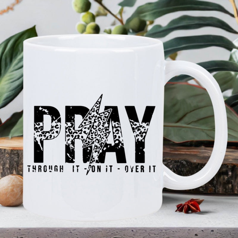Tailorly White Ceramic 11 oz Mug - star cross motif