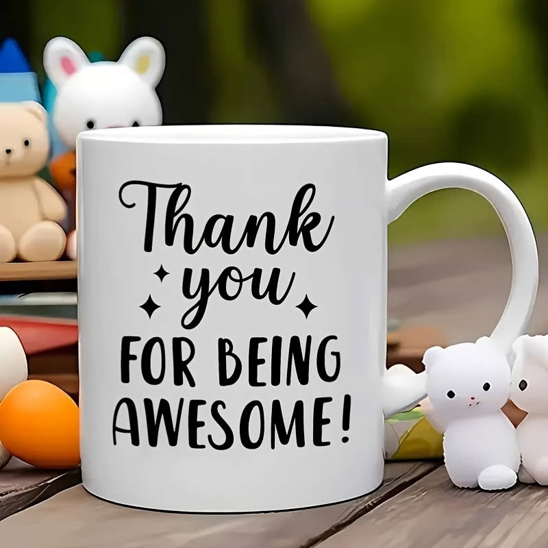 Tailorly White Ceramic 11 oz Mug - thank with black lettering
