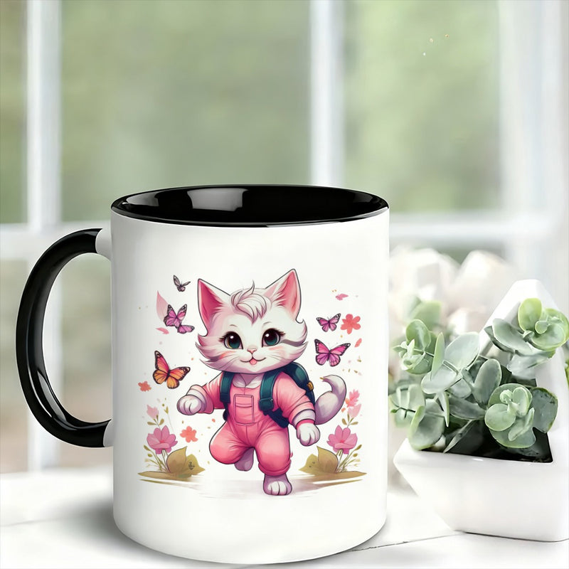 Tailorly Black Accent 11 oz Mug - adorable with butterflies and flowers