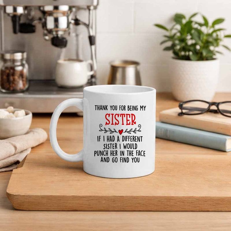 Tailorly White Ceramic 11 oz Mug - a single novelty mug to show appreciation for your sister coffee or juice with a capacity of 11 ounces 360 ml making