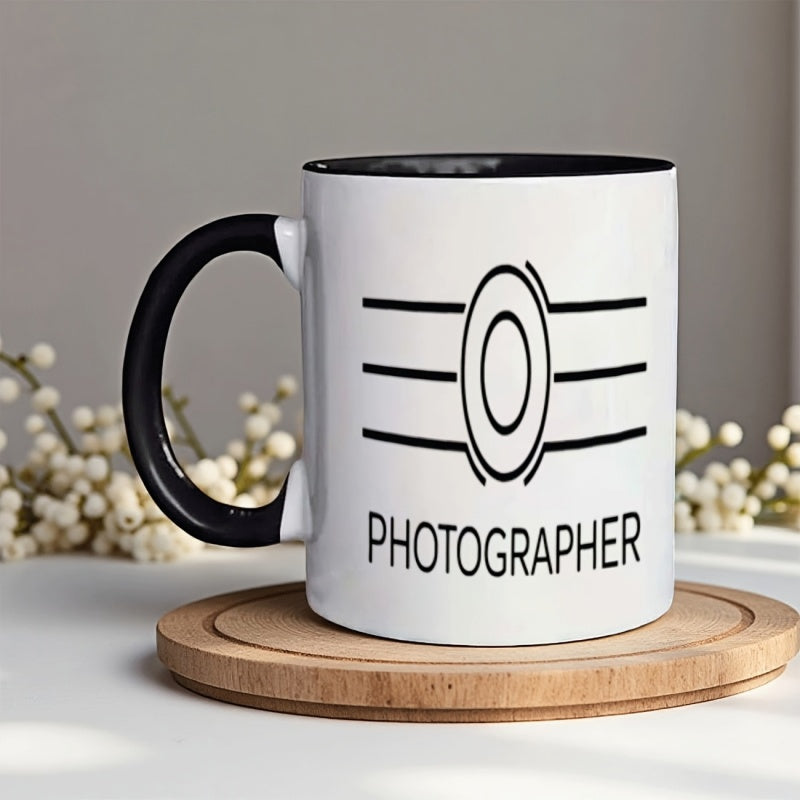 Tailorly Black Accent 11 oz Mug - aperture design with camera and f stop